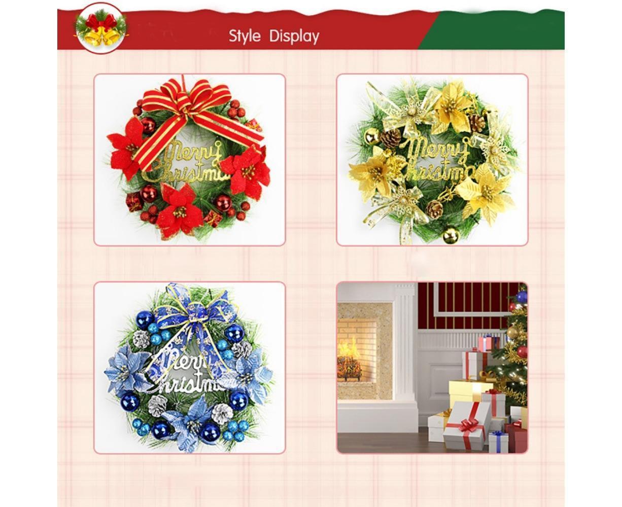 Christmas Wreath Merry Christmas Front Door Ornament Wall Artificial Pine Garland for Party Decor - gold - 30cm - Image 7