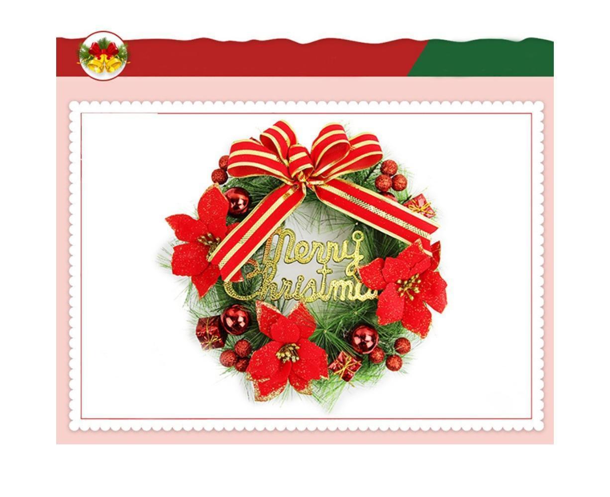 Christmas Wreath Merry Christmas Front Door Ornament Wall Artificial Pine Garland for Party Decor - red - 30cm - Image 4