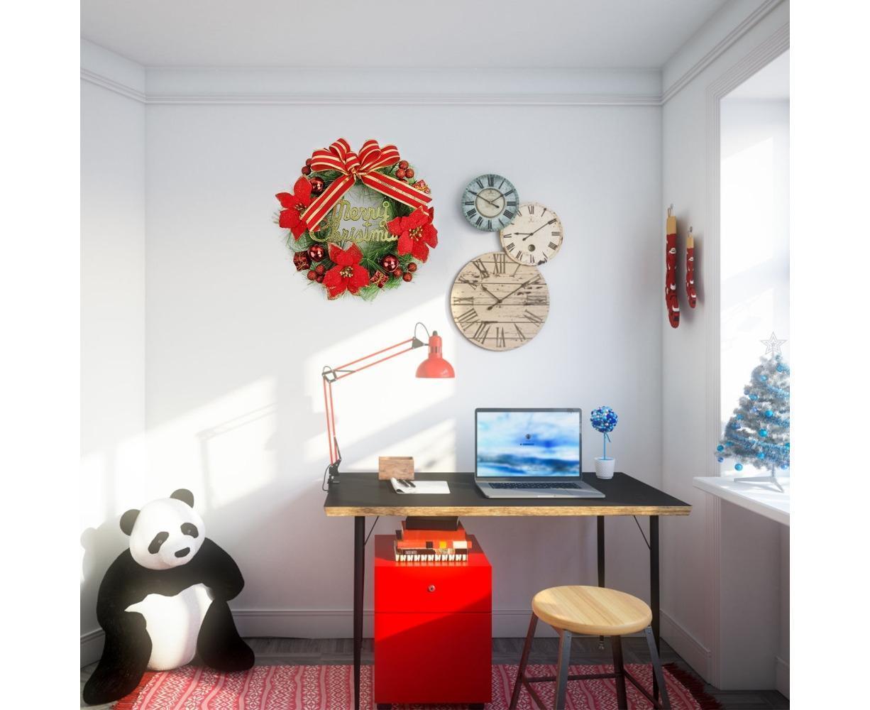 Christmas Wreath Merry Christmas Front Door Ornament Wall Artificial Pine Garland for Party Decor - red - 30cm - Image 5