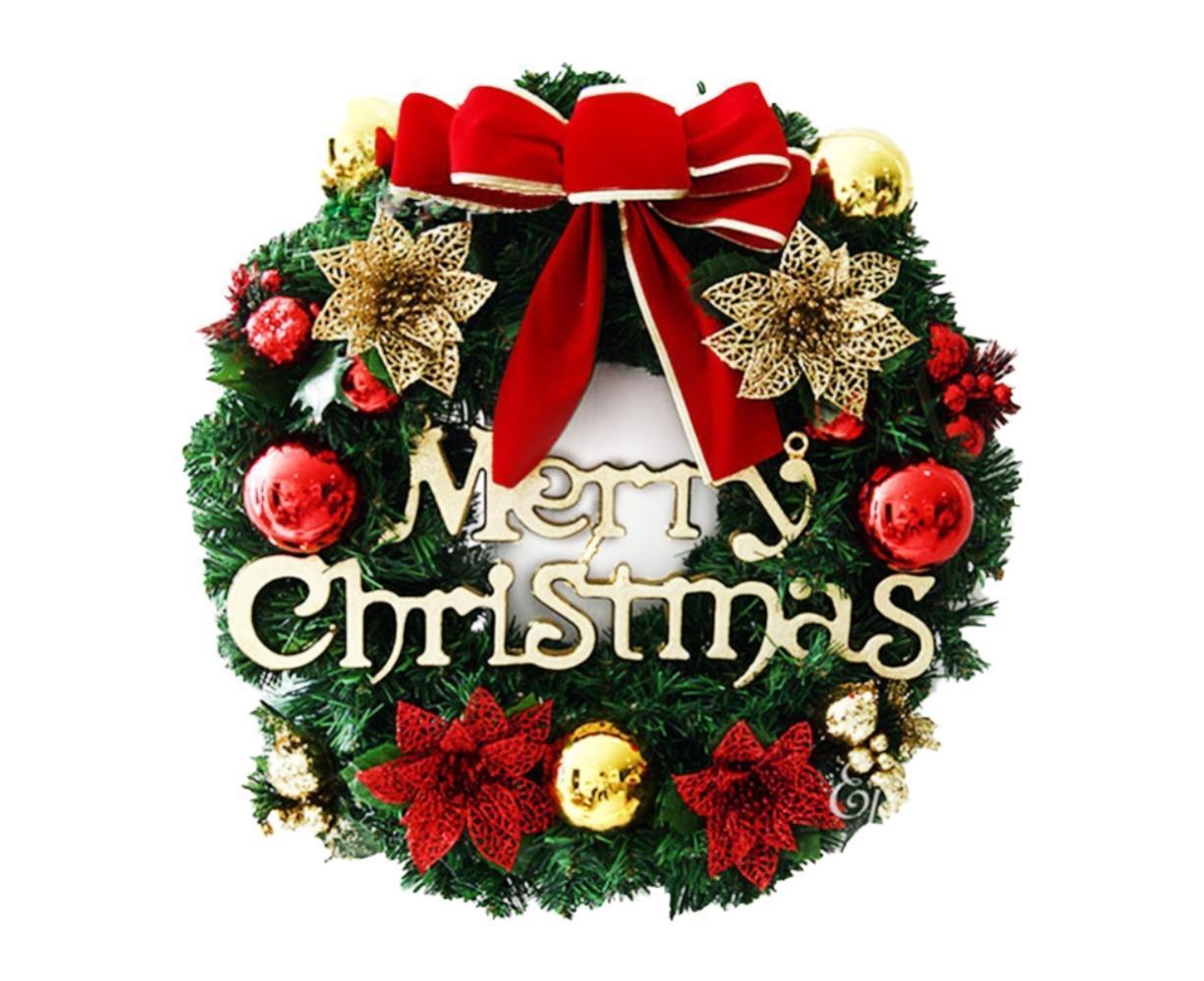 Christmas Wreath Merry Christmas Front Door Ornament Wall Artificial Pine Garland for Party Decor - red - 30cm - Image 1