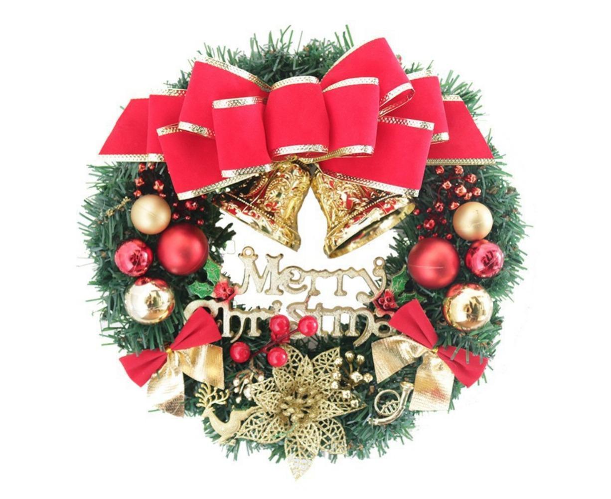 Christmas Wreath Merry Christmas Front Door Ornament Wall Artificial Pine Garland for Party Decor - red - 30cm - Image 1