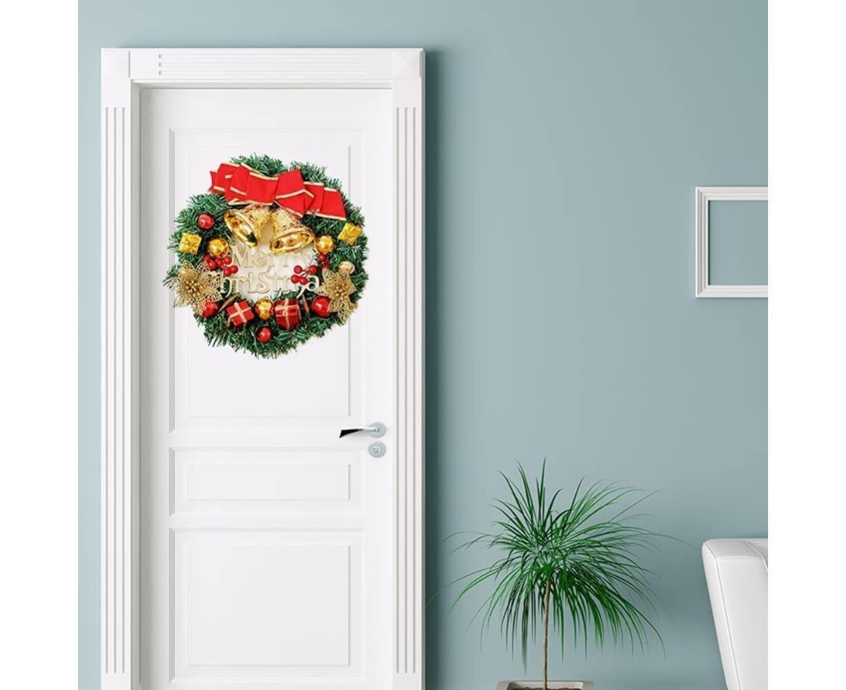 Christmas Wreath Merry Christmas Front Door Ornament Wall Artificial Pine Garland for Party Decor - red - 30cm - Image 5