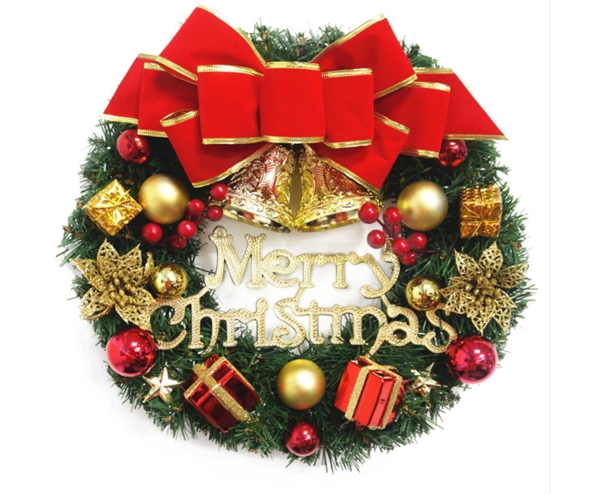 Christmas Wreath Merry Christmas Front Door Ornament Wall Artificial Pine Garland for Party Decor - red - 30cm - Image 1