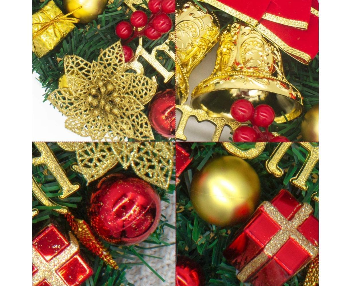 Christmas Wreath Merry Christmas Front Door Ornament Wall Artificial Pine Garland for Party Decor - red - 30cm - Image 4