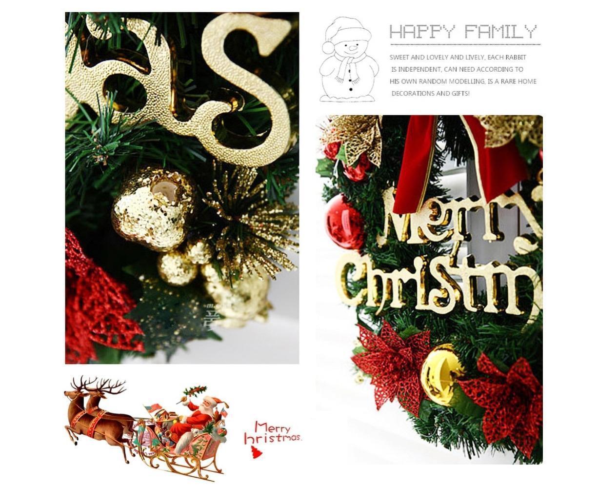 Christmas Wreath Merry Christmas Front Door Ornament Wall Artificial Pine Garland for Party Decor - red - 30cm - Image 6