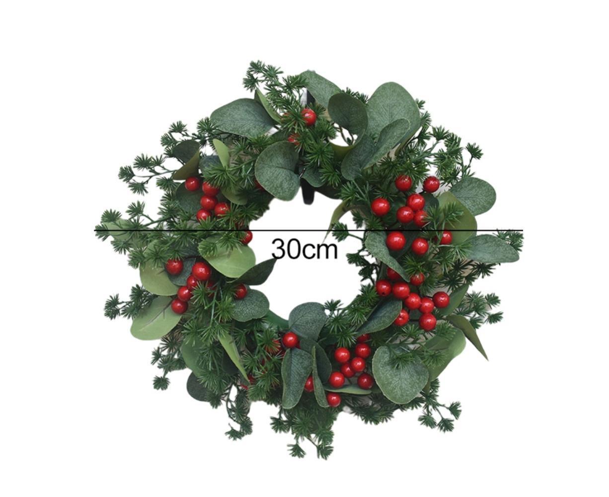 Christmas Wreath Winter Wreath with Red Jingle Bells and Berries Door Wreath with Artificial Snow Christmas Decorations with Pine Branches - 30CM - Image 2