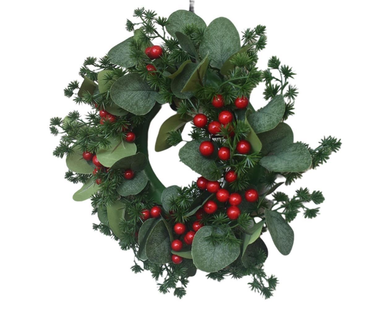 Christmas Wreath Winter Wreath with Red Jingle Bells and Berries Door Wreath with Artificial Snow Christmas Decorations with Pine Branches - 30CM - Image 5