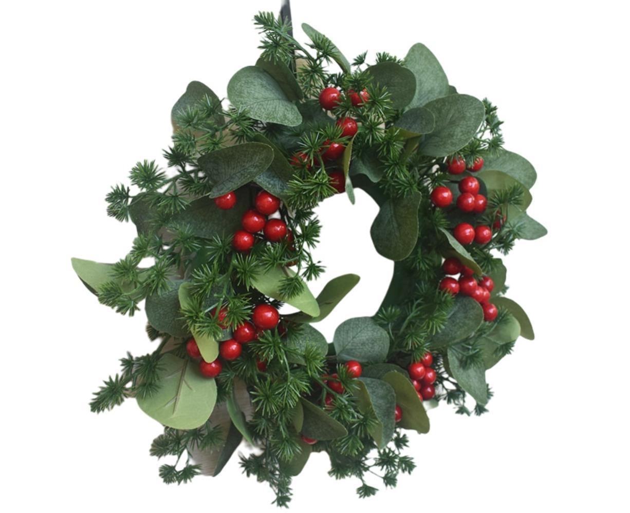 Christmas Wreath Winter Wreath with Red Jingle Bells and Berries Door Wreath with Artificial Snow Christmas Decorations with Pine Branches - 30CM - Image 6