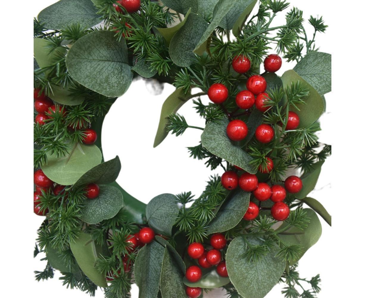 Christmas Wreath Winter Wreath with Red Jingle Bells and Berries Door Wreath with Artificial Snow Christmas Decorations with Pine Branches - 30CM - Image 7
