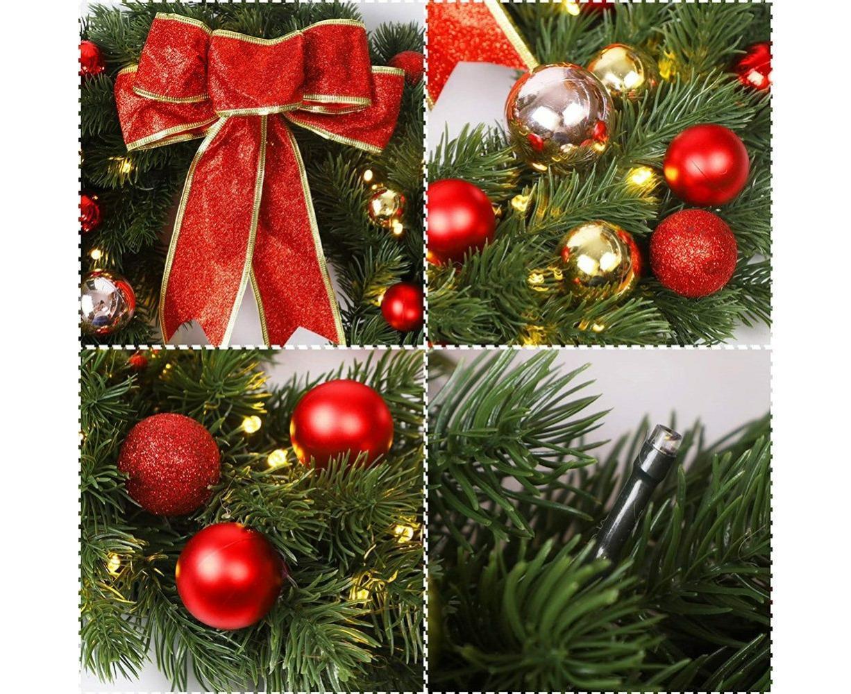 Christmas Wreath, Artificial Winter Christmas Red Wreath, Front Door Christmas Wreath for Indoor Outdoor Home Office Wall Wedding - B - 40cm - Image 4