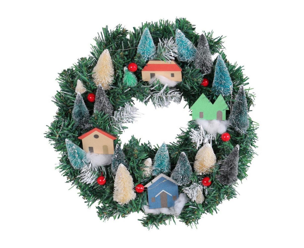 Christmas Wreath, Green, Crestwood Spruce, White Lights, Decorated with Pine Cones, Berry Clusters, Frosted Branches, Christmas Collection - 35CM - Image 1