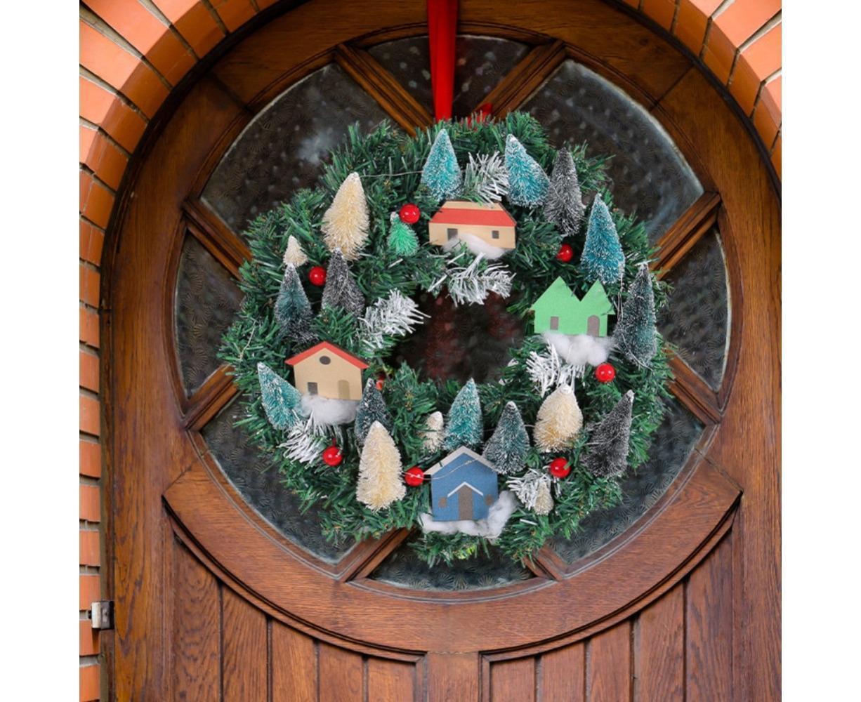 Christmas Wreath, Green, Crestwood Spruce, White Lights, Decorated with Pine Cones, Berry Clusters, Frosted Branches, Christmas Collection - 35CM - Image 2