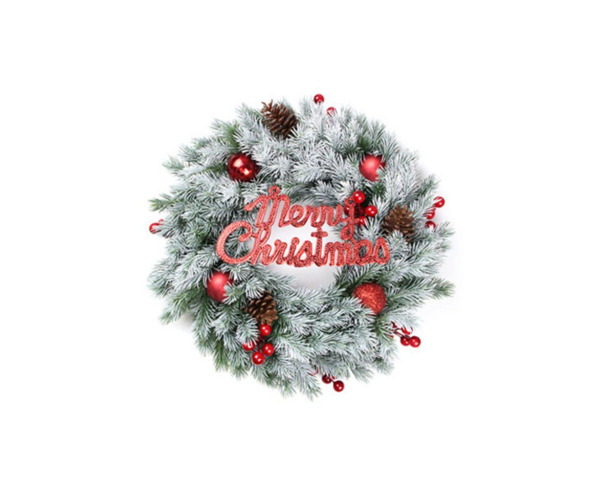 Christmas Wreaths for Front Door Xmas Art Decorations Thanksgiving Day Indoor Outdoor Home Decorative Wreath Red Flowers Pine Cones Fruits - 35CM - Image 1