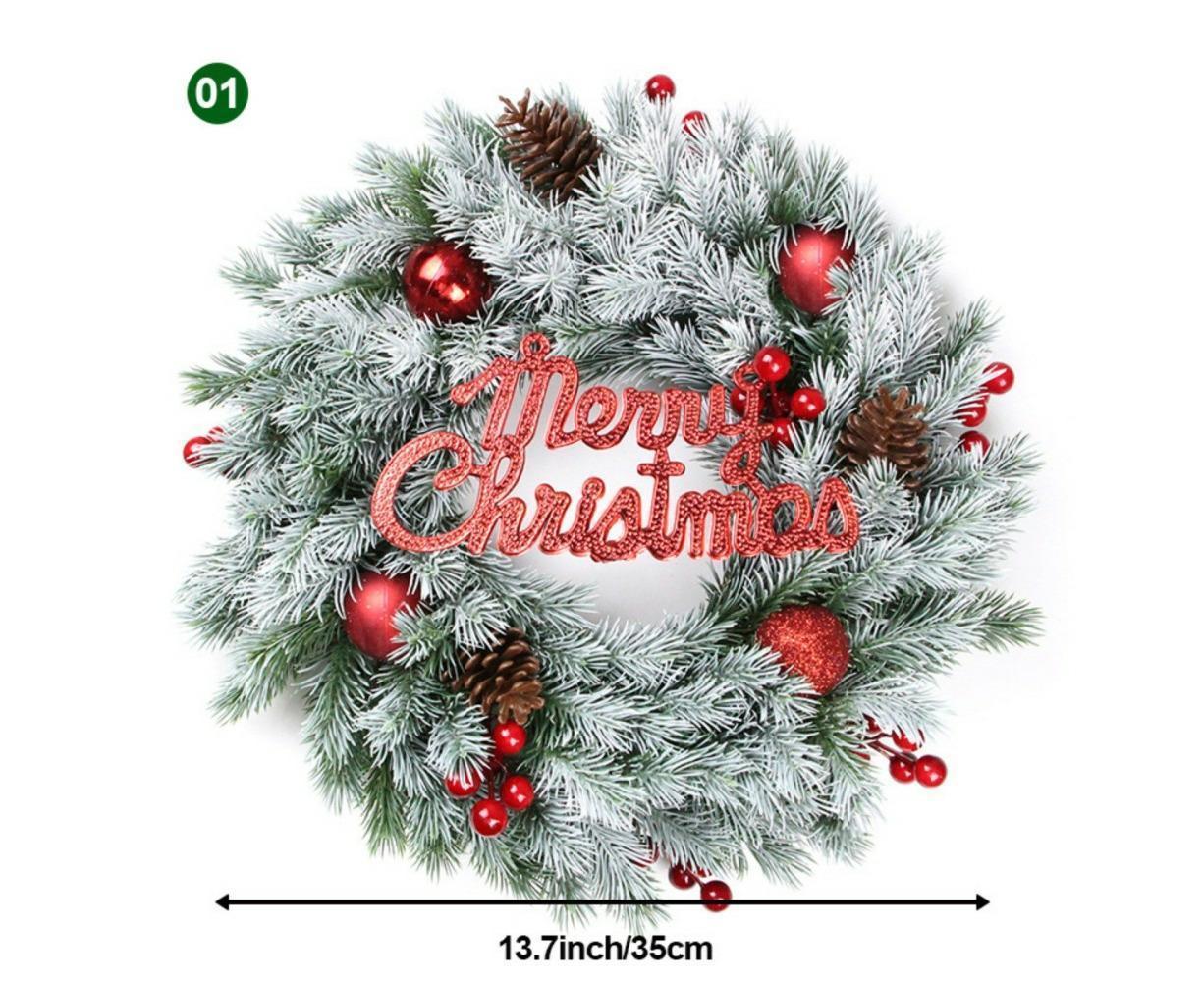 Christmas Wreaths for Front Door Xmas Art Decorations Thanksgiving Day Indoor Outdoor Home Decorative Wreath Red Flowers Pine Cones Fruits - 35CM - Image 2