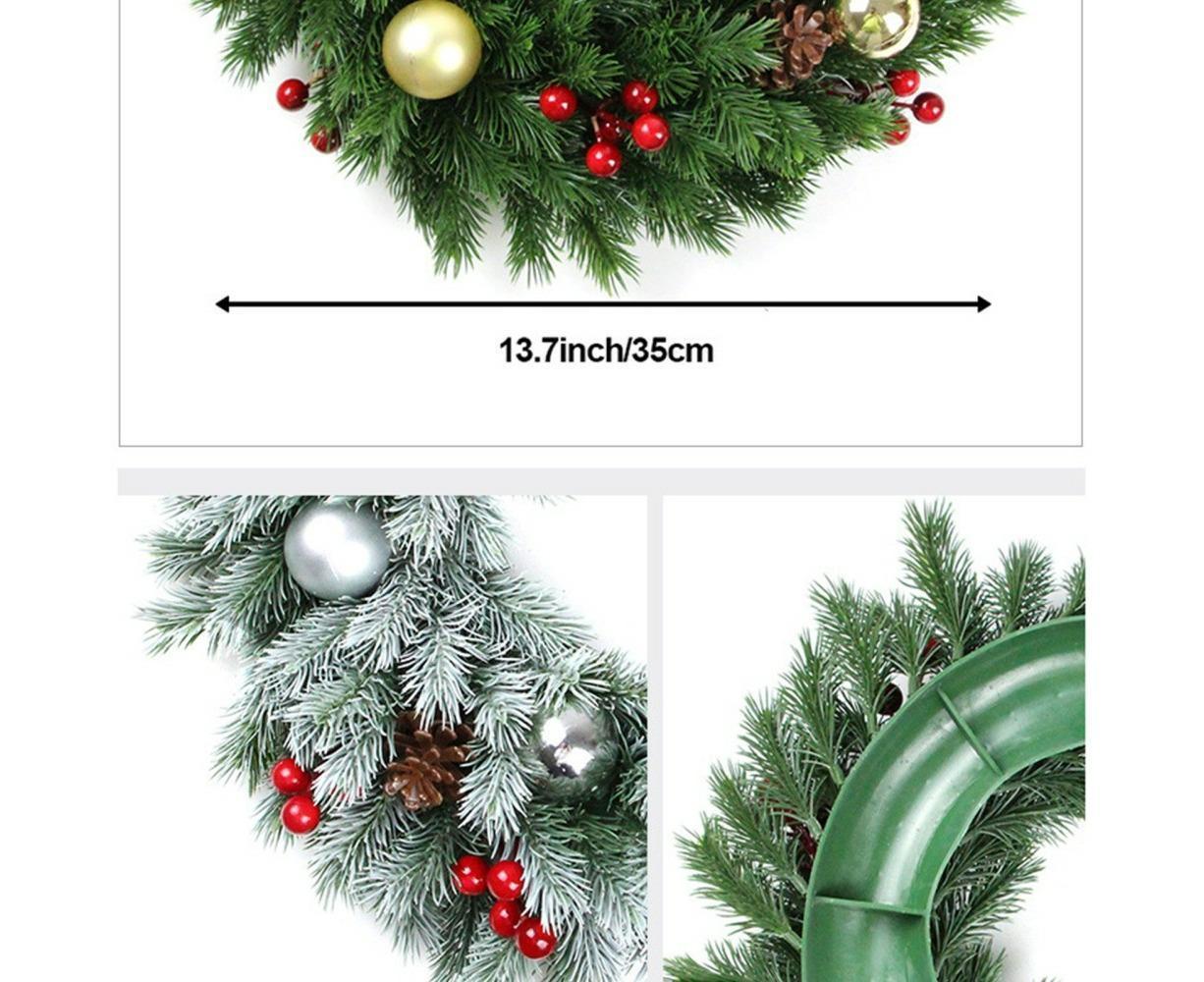 Christmas Wreaths for Front Door Xmas Art Decorations Thanksgiving Day Indoor Outdoor Home Decorative Wreath Red Flowers Pine Cones Fruits - 35CM - Image 3