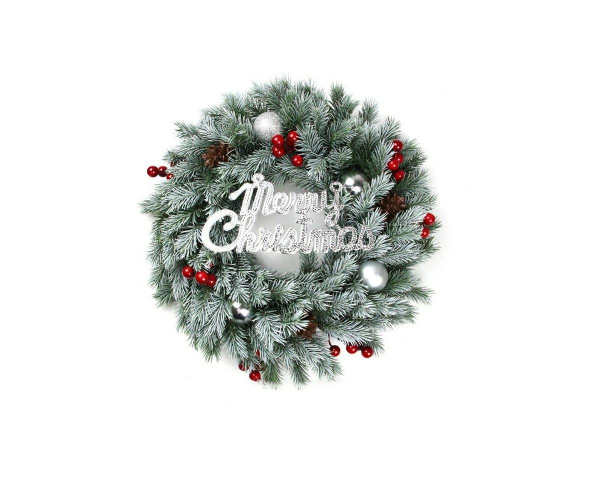 Christmas Wreaths for Front Door Xmas Art Decorations Thanksgiving Day Indoor Outdoor Home Decorative Wreath Red Flowers Pine Cones Fruits - 35CM - Image 1