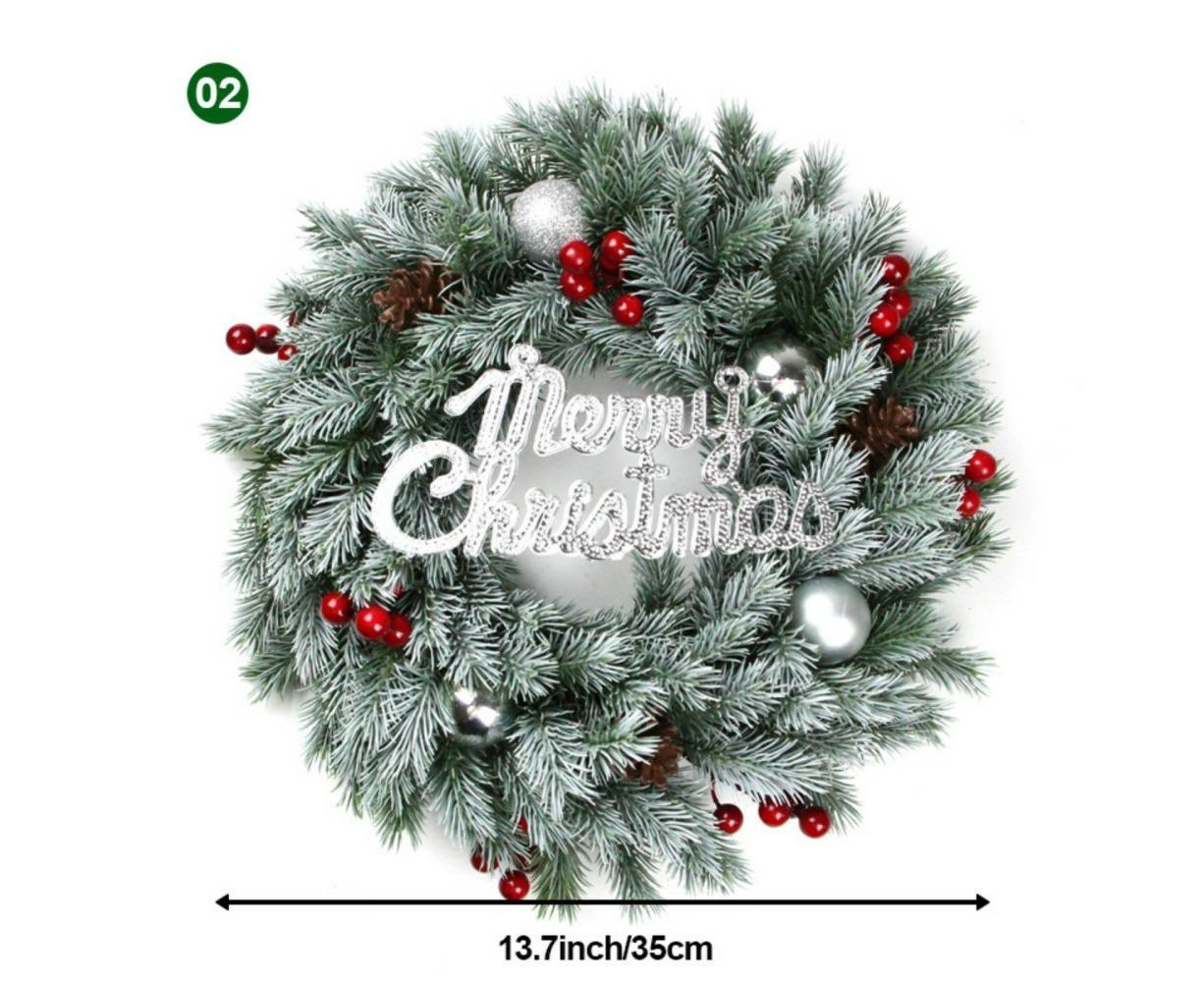 Christmas Wreaths for Front Door Xmas Art Decorations Thanksgiving Day Indoor Outdoor Home Decorative Wreath Red Flowers Pine Cones Fruits - 35CM - Image 2