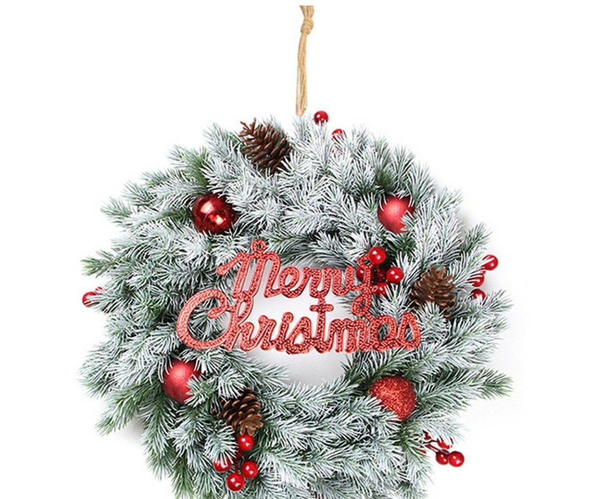 Christmas Wreaths for Front Door Xmas Art Decorations Thanksgiving Day Indoor Outdoor Home Decorative Wreath Red Flowers Pine Cones Fruits - 35CM - Image 5