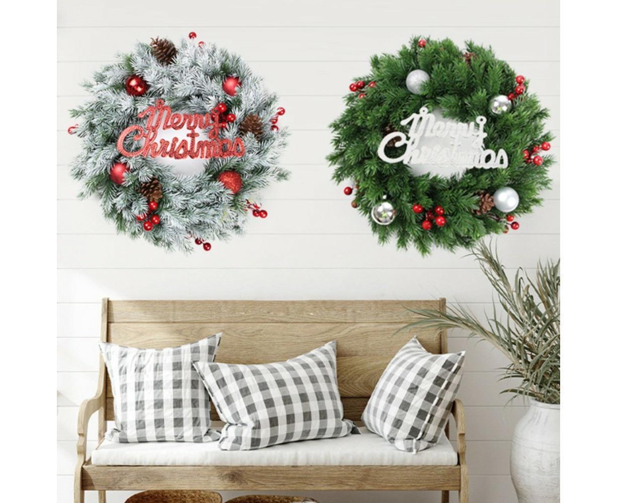 Christmas Wreaths for Front Door Xmas Art Decorations Thanksgiving Day Indoor Outdoor Home Decorative Wreath Red Flowers Pine Cones Fruits - 35CM - Image 7