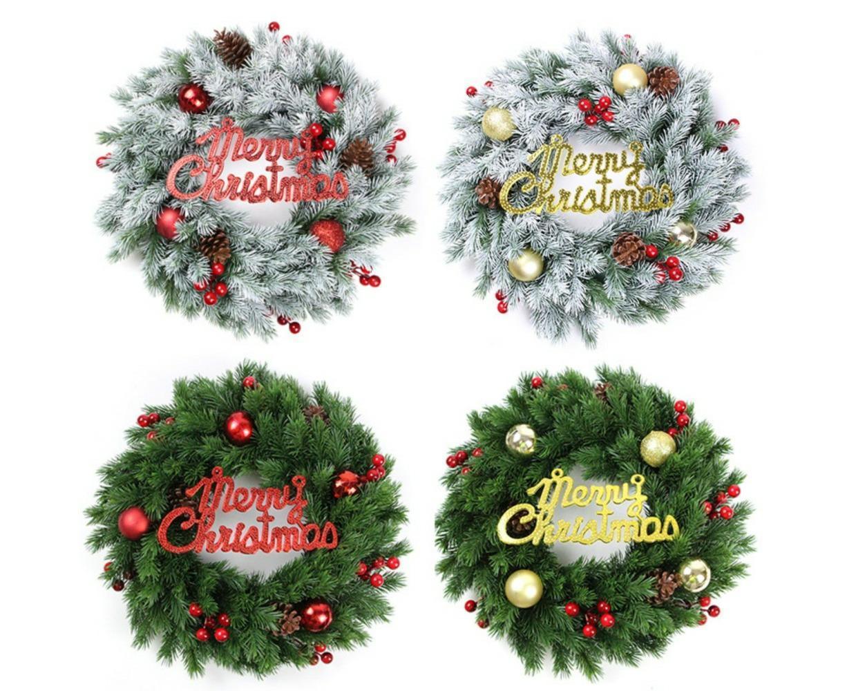 Christmas Wreaths for Front Door Xmas Art Decorations Thanksgiving Day Indoor Outdoor Home Decorative Wreath Red Flowers Pine Cones Fruits - 35CM - Image 8
