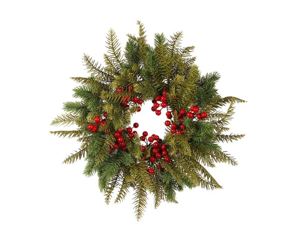 Christmas Wreaths for Front Door Xmas Art Decorations Thanksgiving Day Indoor Outdoor Home Decorative Wreath Three Red Flowers Pine Cones - 40 * 40 * 5cm - Image 1