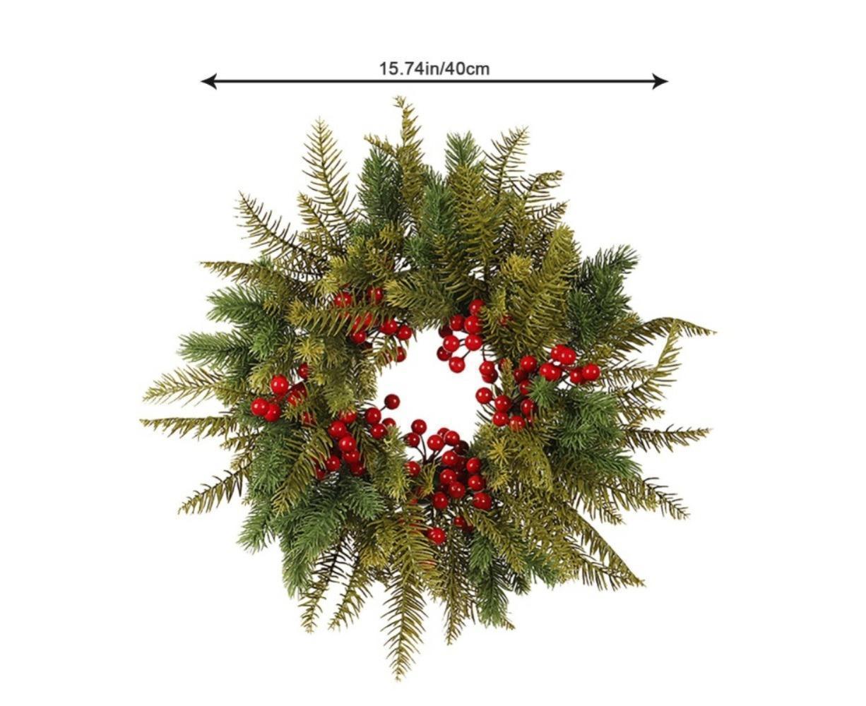 Christmas Wreaths for Front Door Xmas Art Decorations Thanksgiving Day Indoor Outdoor Home Decorative Wreath Three Red Flowers Pine Cones - 40 * 40 * 5cm - Image 3