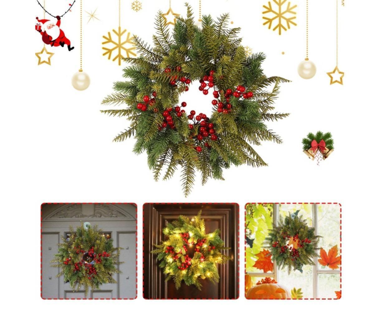 Christmas Wreaths for Front Door Xmas Art Decorations Thanksgiving Day Indoor Outdoor Home Decorative Wreath Three Red Flowers Pine Cones - 40 * 40 * 5cm - Image 4