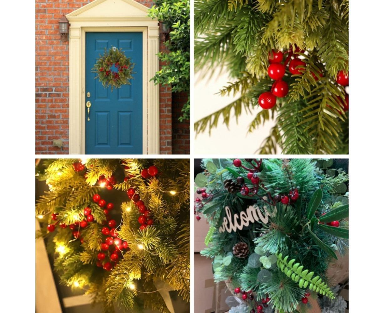 Christmas Wreaths for Front Door Xmas Art Decorations Thanksgiving Day Indoor Outdoor Home Decorative Wreath Three Red Flowers Pine Cones - 40 * 40 * 5cm - Image 5