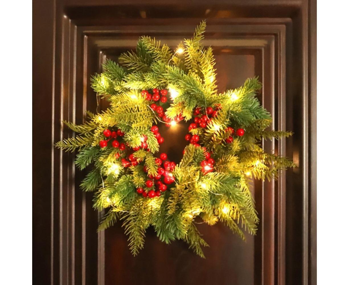 Christmas Wreaths for Front Door Xmas Art Decorations Thanksgiving Day Indoor Outdoor Home Decorative Wreath Three Red Flowers Pine Cones - 40 * 40 * 5cm - Image 7