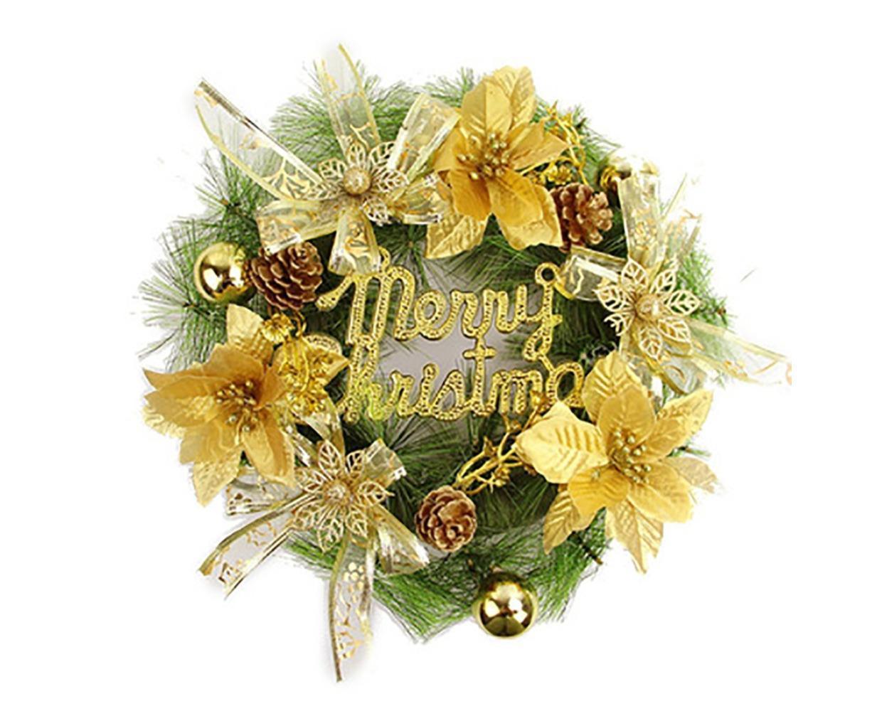 Christmas Wreaths for Front Door, Artificial Christmas Door Wreath with Christmas Ball Bow, Christmas Decorations - Gold - 30cm - Image 1