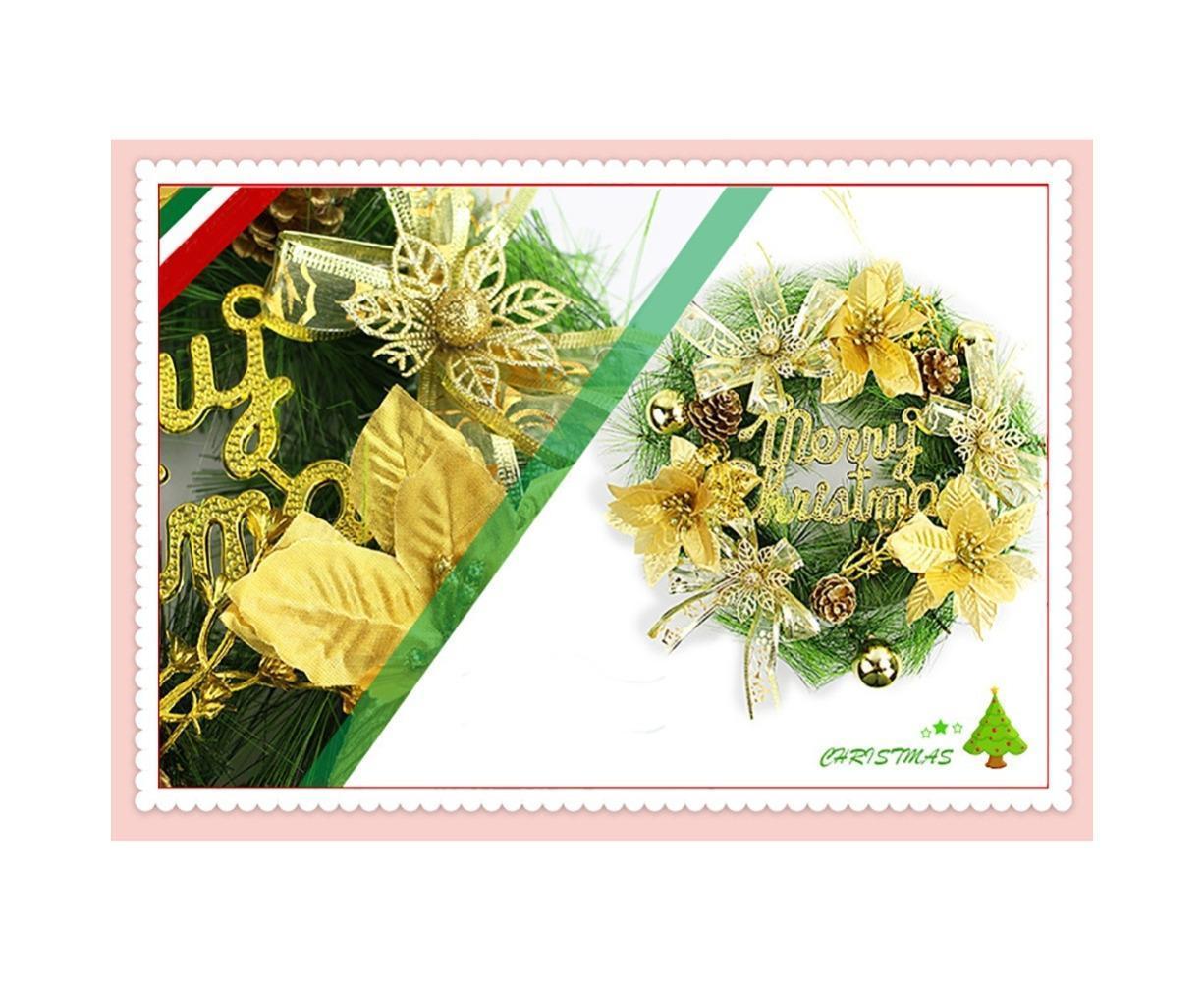 Christmas Wreaths for Front Door, Artificial Christmas Door Wreath with Christmas Ball Bow, Christmas Decorations - Gold - 30cm - Image 2