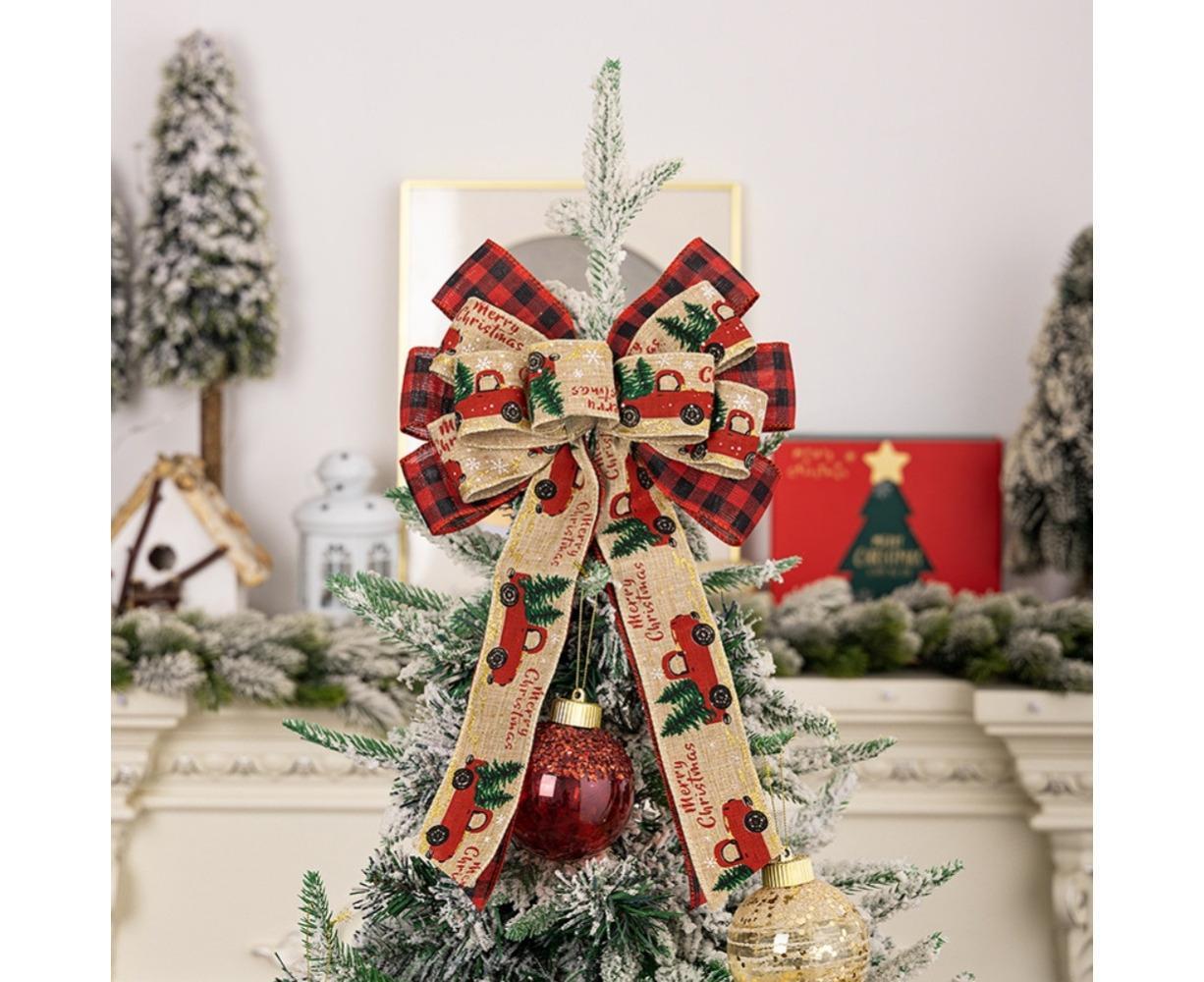Fall Bow Wreath Thanksgiving Wreath Burlap Bow Fall Orange Pumpkin Wreath Bow Decor Buffalo Plaid Bow Tree Topper for Indoor Outdoor 1PCS - Image 1