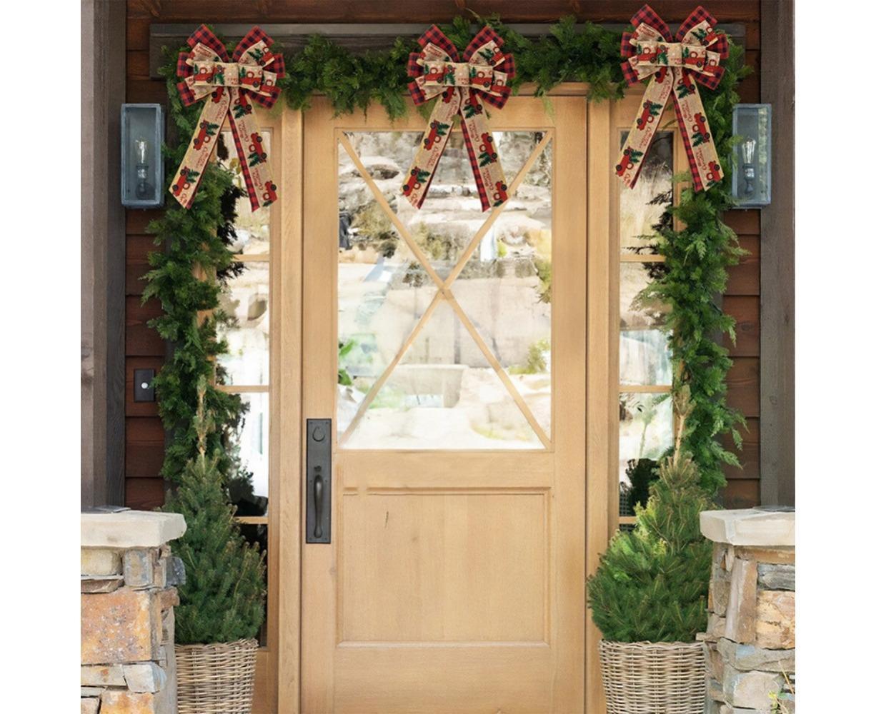Fall Bow Wreath Thanksgiving Wreath Burlap Bow Fall Orange Pumpkin Wreath Bow Decor Buffalo Plaid Bow Tree Topper for Indoor Outdoor 1PCS - Image 5