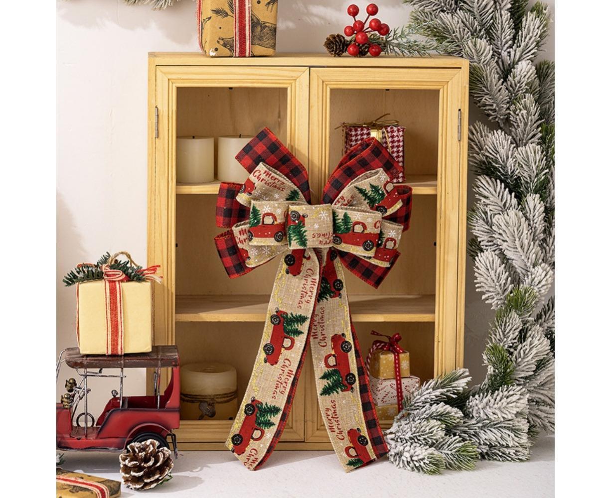 Fall Bow Wreath Thanksgiving Wreath Burlap Bow Fall Orange Pumpkin Wreath Bow Decor Buffalo Plaid Bow Tree Topper for Indoor Outdoor 1PCS - Image 7