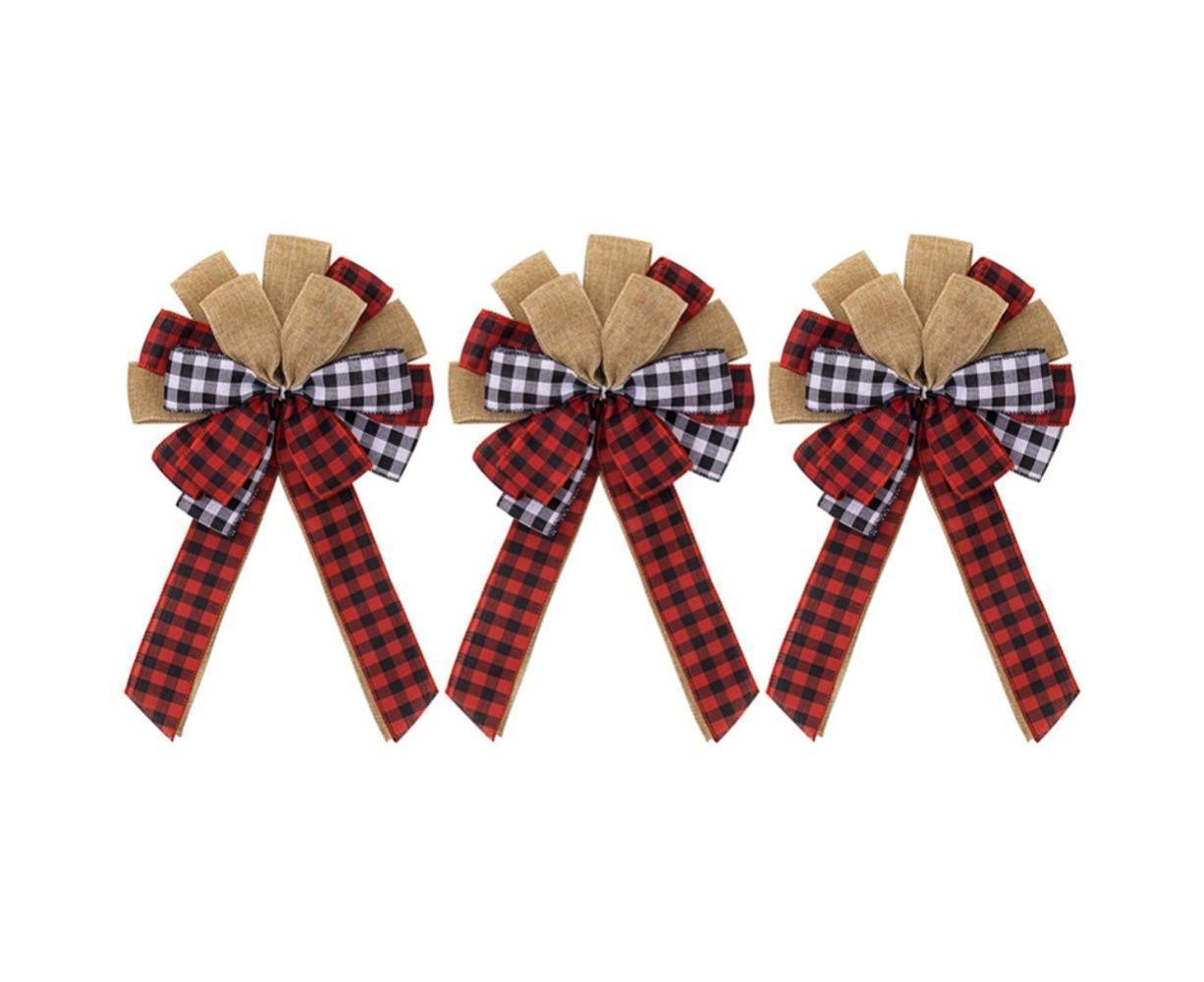 Fall Bow Wreath Thanksgiving Wreath Burlap Bow Fall Orange Pumpkin Wreath Bow Decor Buffalo Plaid Bow Tree Topper for Indoor Outdoor 3PCS - Image 1