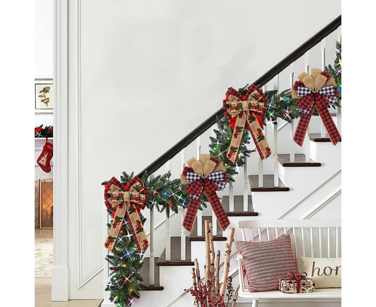 Fall Bow Wreath Thanksgiving Wreath Burlap Bow Fall Orange Pumpkin Wreath Bow Decor Buffalo Plaid Bow Tree Topper for Indoor Outdoor 3PCS - Image 6