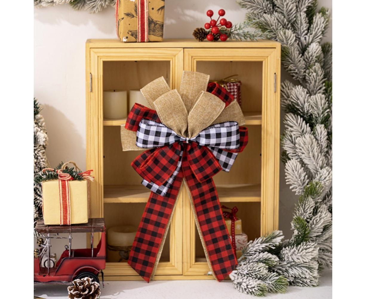 Fall Bow Wreath Thanksgiving Wreath Burlap Bow Fall Orange Pumpkin Wreath Bow Decor Buffalo Plaid Bow Tree Topper for Indoor Outdoor 3PCS - Image 7