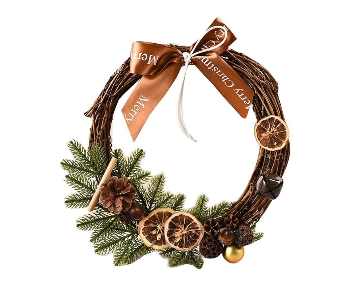 Farmhouse Wreath Boho Wreath, Artificial Pine & Golden Bell Wreath, Tree Hanging Garland Holiday Wreath - Image 2