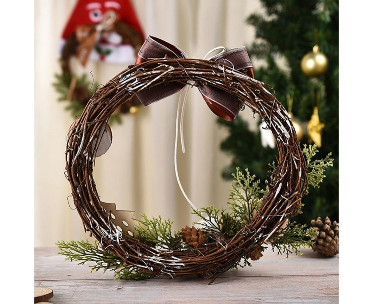 Farmhouse Wreath Boho Wreath, Artificial Pine & Golden Bell Wreath, Tree Hanging Garland Holiday Wreath - Image 3