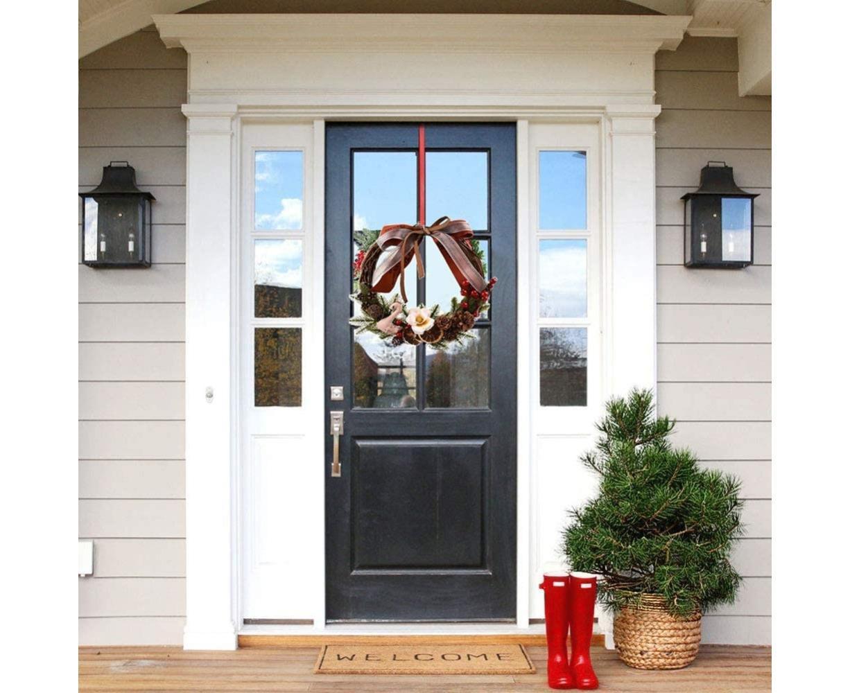 Farmhouse Wreath Boho Wreath, Artificial Pine & Golden Bell Wreath, Tree Hanging Garland Holiday Wreath - Image 4