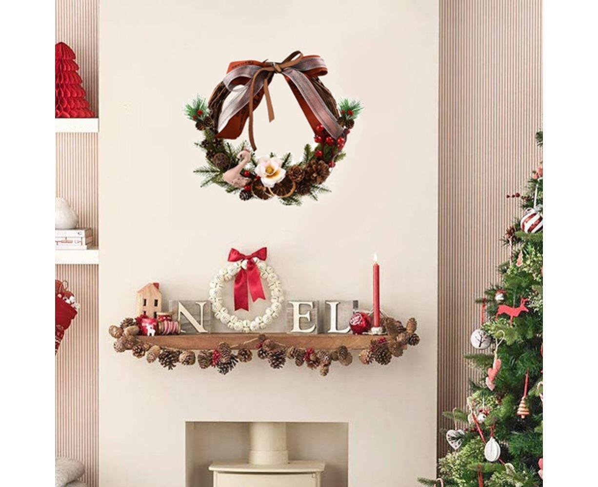 Farmhouse Wreath Boho Wreath, Artificial Pine & Golden Bell Wreath, Tree Hanging Garland Holiday Wreath - Image 5