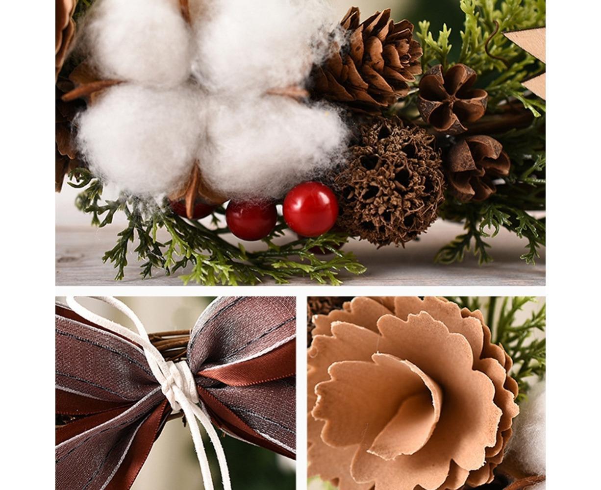Farmhouse Wreath Boho Wreath, Artificial Pine & Golden Bell Wreath, Tree Hanging Garland Holiday Wreath - Image 7