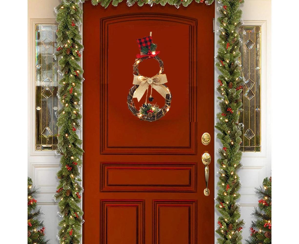 Lighted Christmas Wreath Decoration, Grapevine Wreath for Front Door Home Garden Wall Decor - Image 4