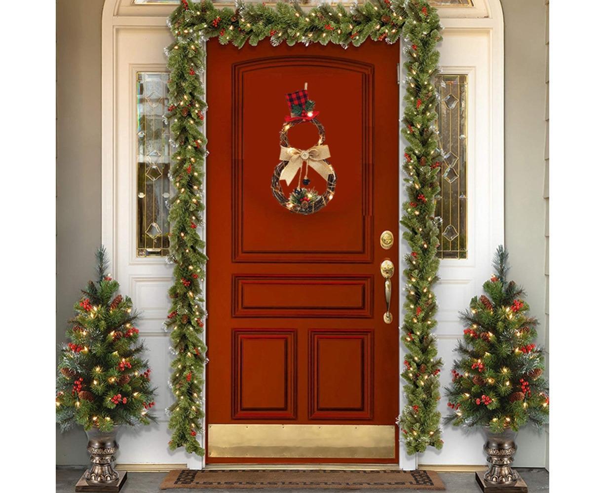 Lighted Christmas Wreath Decoration, Grapevine Wreath for Front Door Home Garden Wall Decor - Image 6