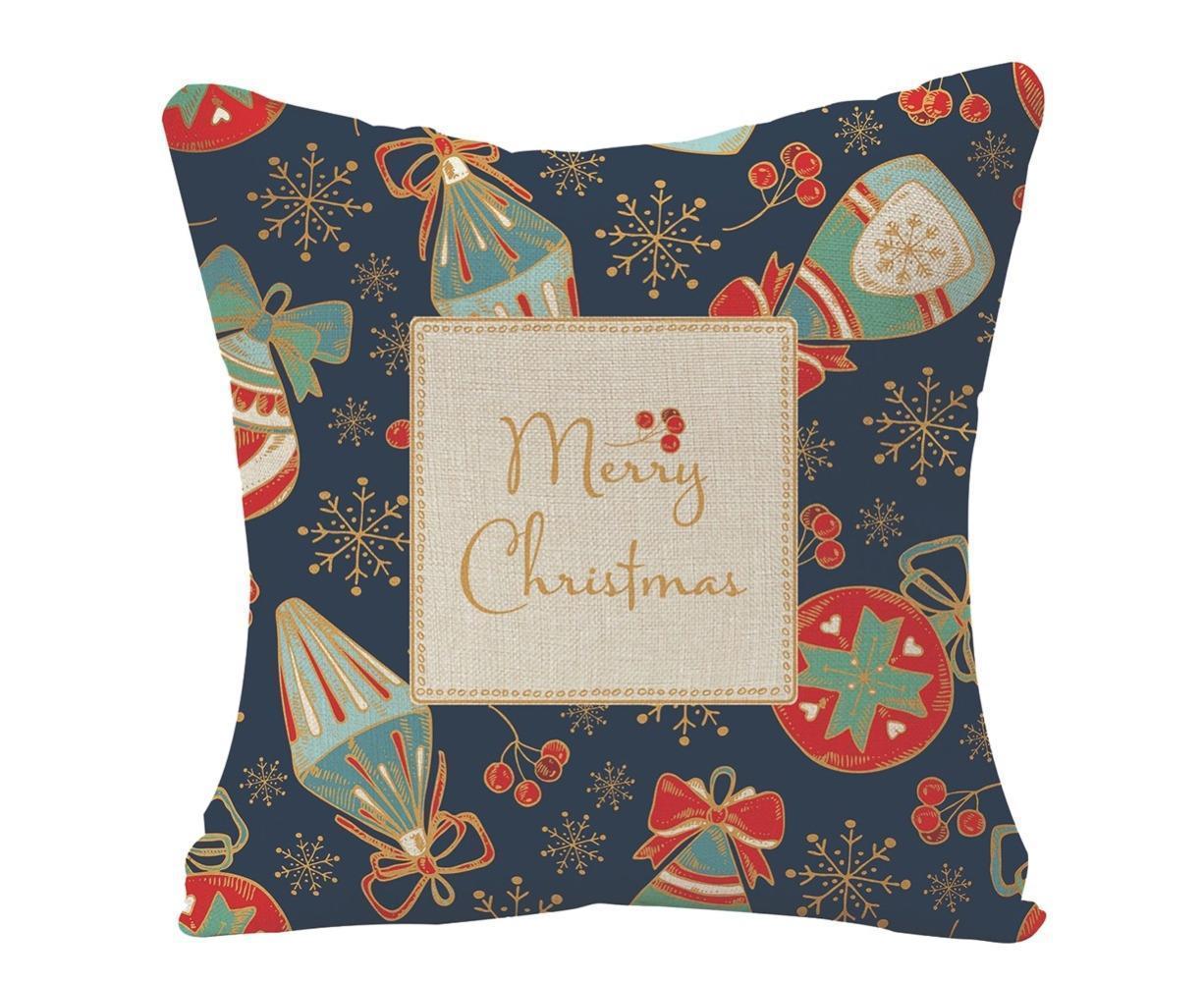 Merry Christmas Throw Pillow Covers 18x18 Inch, Xmas Trees Decorative Cushion Cases for Home Decoration - Navy Blue - Image 1