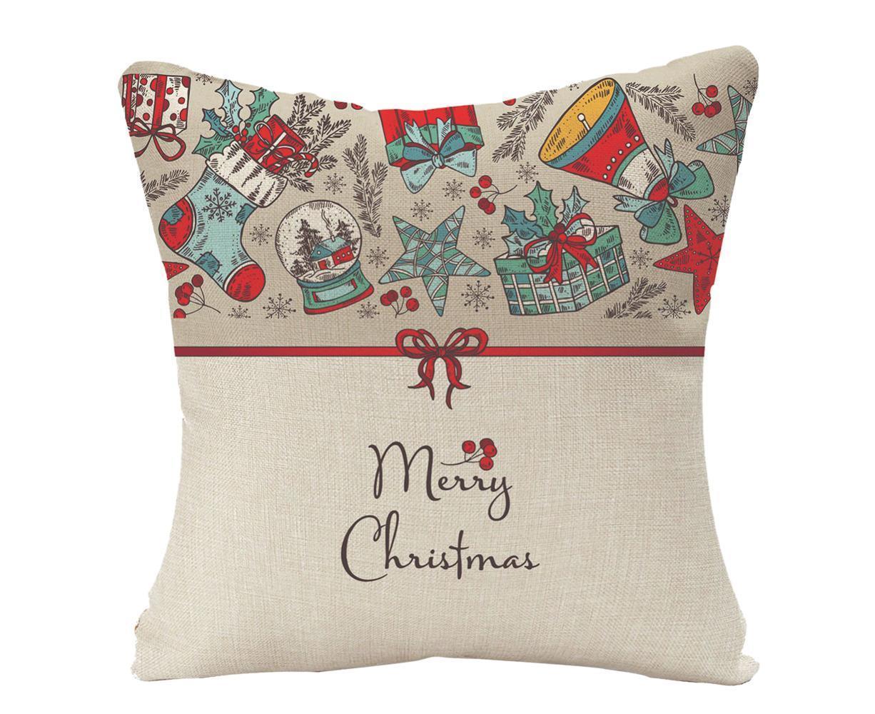 Merry Christmas Throw Pillow Covers 18x18 Inch, Xmas Trees Decorative Cushion Cases for Home Decoration - White - Image 1
