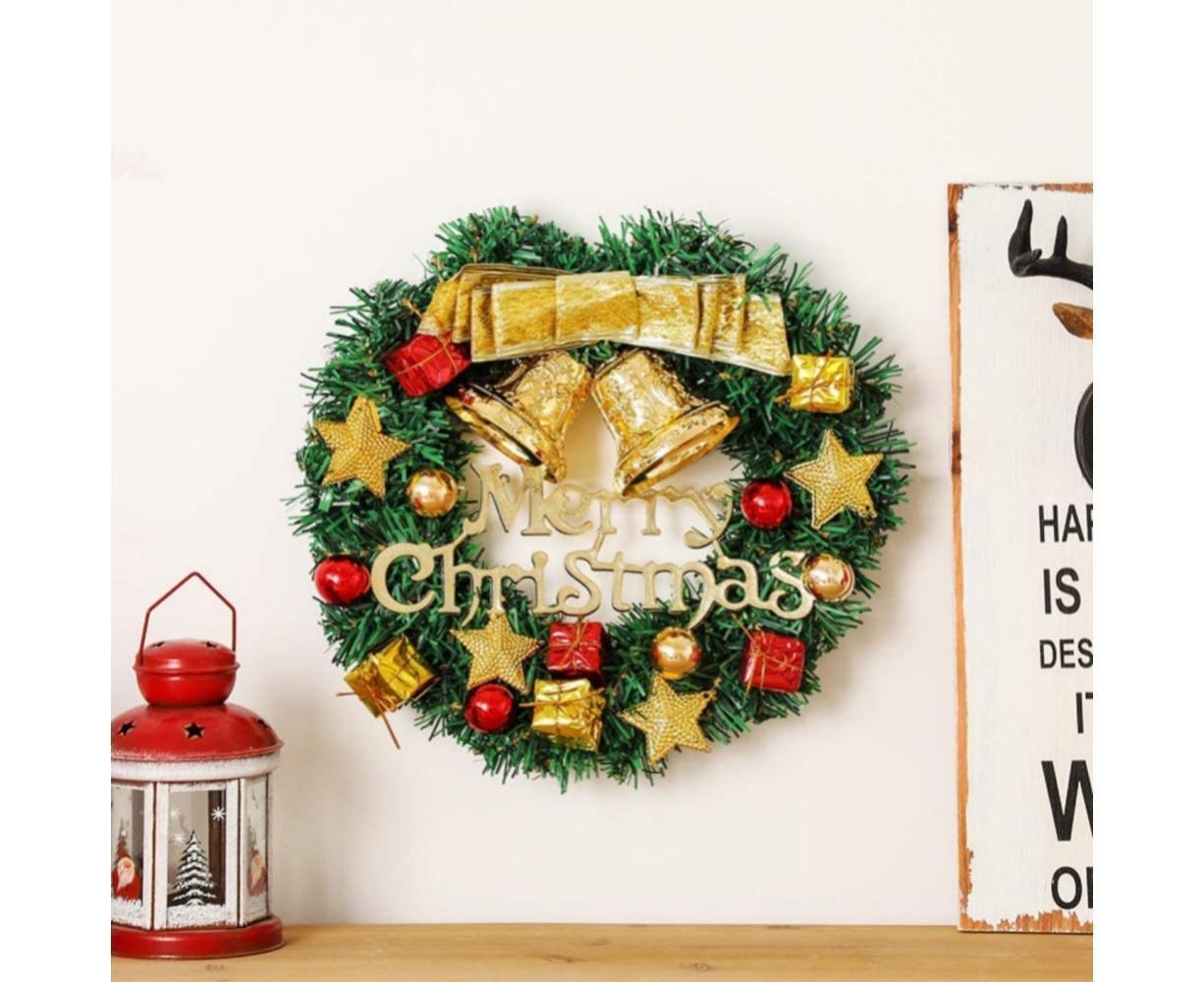 Merry Christmas Wreath 12 Inch Christmas Decorations Front Door Wreath Ornament Wall Artificial Pine Garland for Christmas Party Decor - 30CM - Image 6
