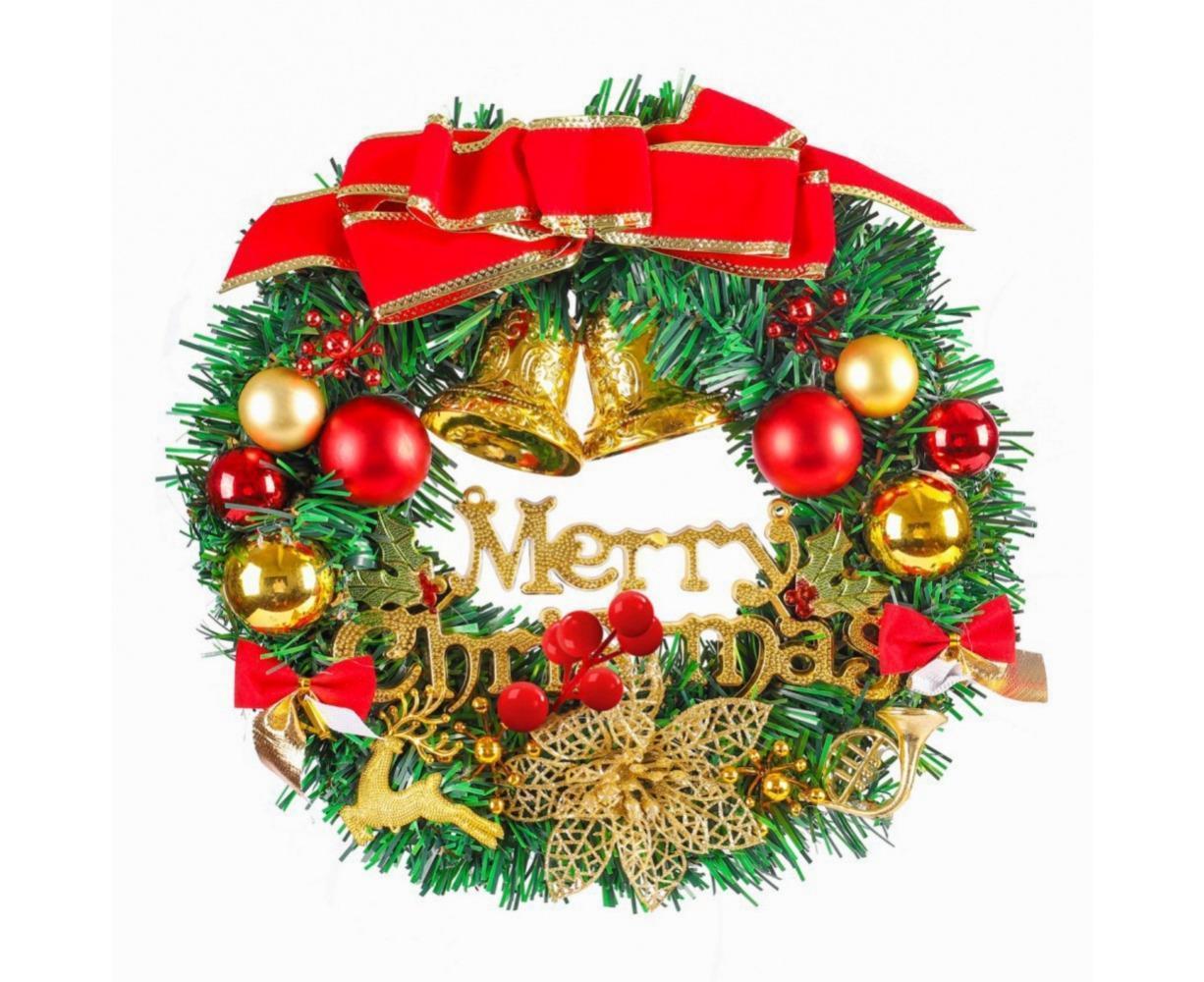 Merry Christmas Wreath 12 Inch Christmas Decorations Front Door Wreath Ornament Wall Artificial Pine Garland for Christmas Party Decor - 30CM - Image 1