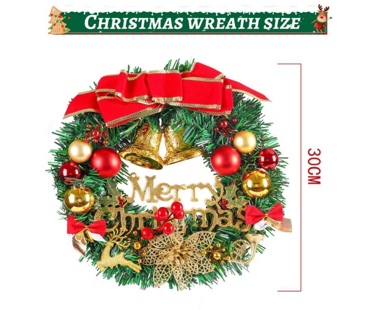 Merry Christmas Wreath 12 Inch Christmas Decorations Front Door Wreath Ornament Wall Artificial Pine Garland for Christmas Party Decor - 30CM - Image 2