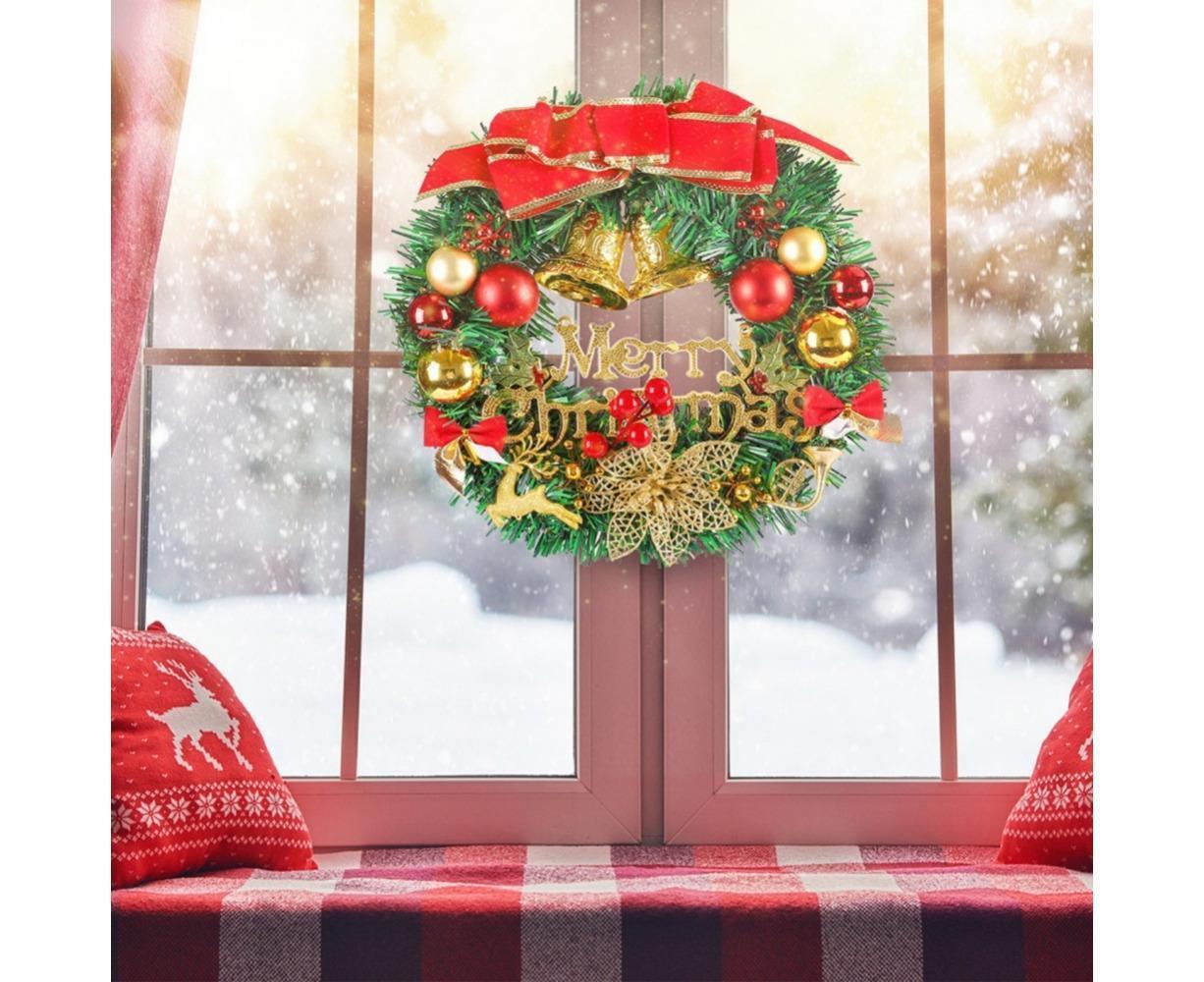 Merry Christmas Wreath 12 Inch Christmas Decorations Front Door Wreath Ornament Wall Artificial Pine Garland for Christmas Party Decor - 30CM - Image 3